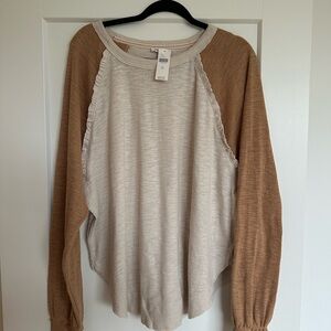 Anthropology Pilcro Cream and Tan Long Sleeve Top